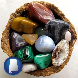 an assortment of polished gemstones - with Alabama icon