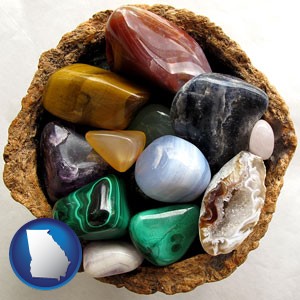 an assortment of polished gemstones - with Georgia icon