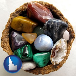 an assortment of polished gemstones - with Idaho icon