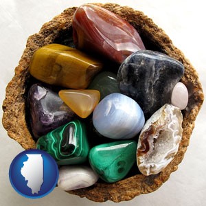 an assortment of polished gemstones - with Illinois icon