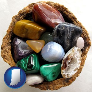 an assortment of polished gemstones - with Indiana icon