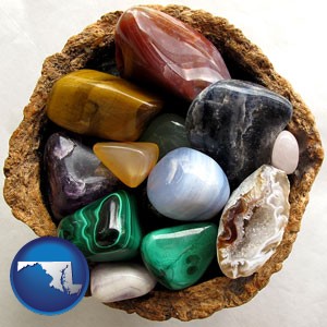 an assortment of polished gemstones - with Maryland icon