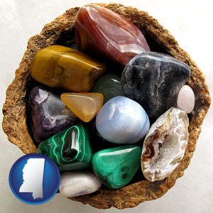 an assortment of polished gemstones - with Mississippi icon