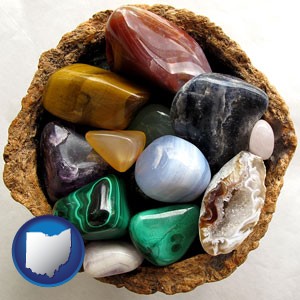 an assortment of polished gemstones - with Ohio icon