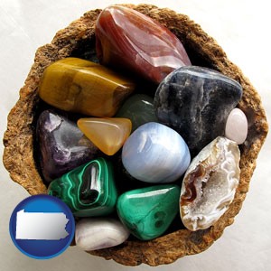 an assortment of polished gemstones - with Pennsylvania icon